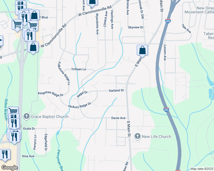 map of restaurants, bars, coffee shops, grocery stores, and more near 124 Avondale Street in Winston-Salem