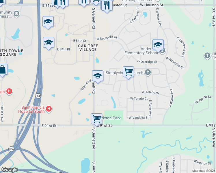 map of restaurants, bars, coffee shops, grocery stores, and more near 4709 West San Antonio Street in Broken Arrow
