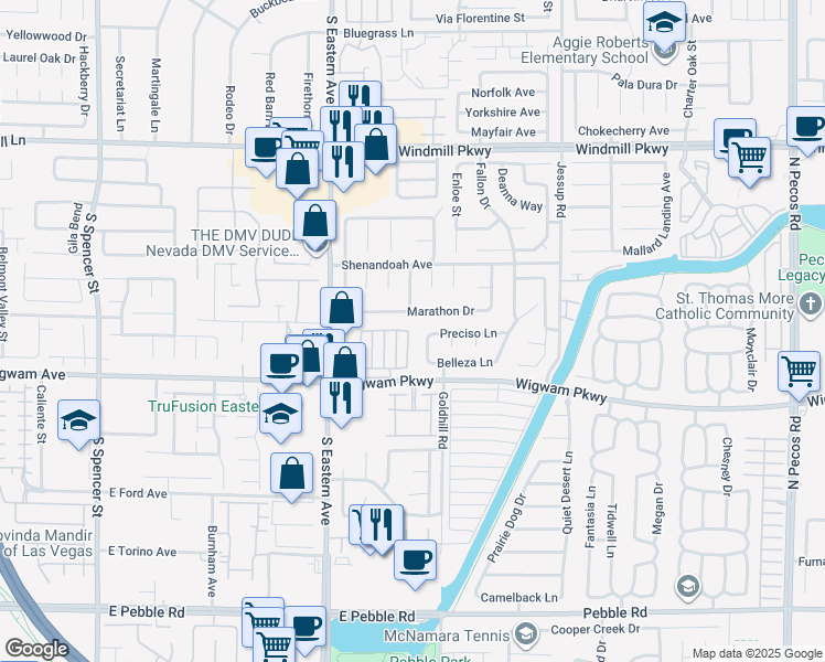 map of restaurants, bars, coffee shops, grocery stores, and more near 122 Boysenberry Lane in Henderson