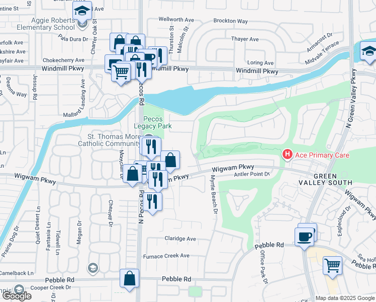 map of restaurants, bars, coffee shops, grocery stores, and more near 123 Ultra Drive in Henderson