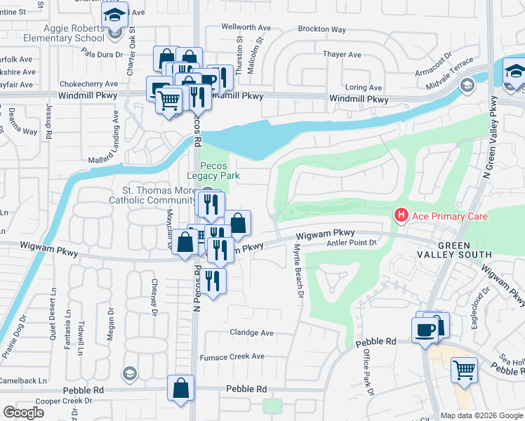 map of restaurants, bars, coffee shops, grocery stores, and more near 123 Ultra Drive in Henderson