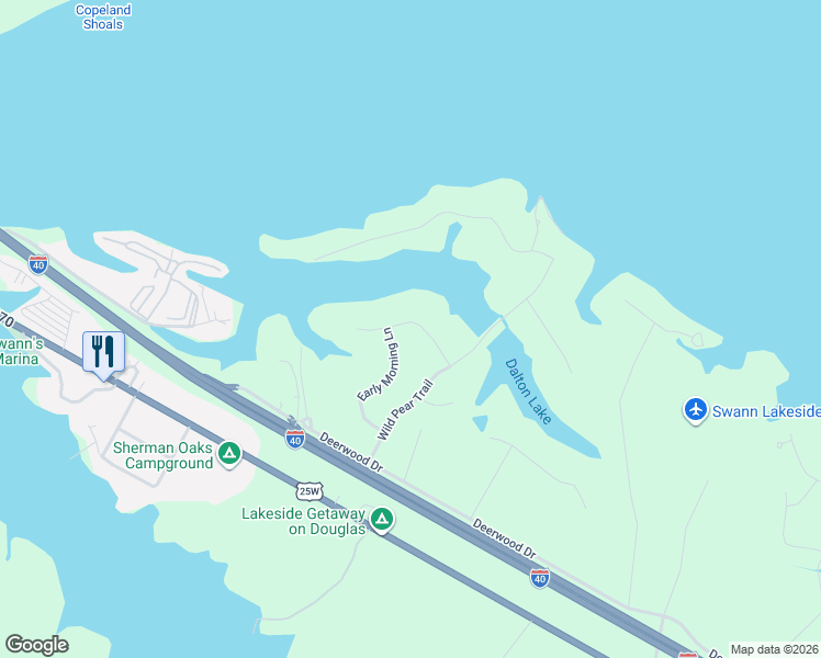 map of restaurants, bars, coffee shops, grocery stores, and more near 510 Early Morning Lane in Dandridge