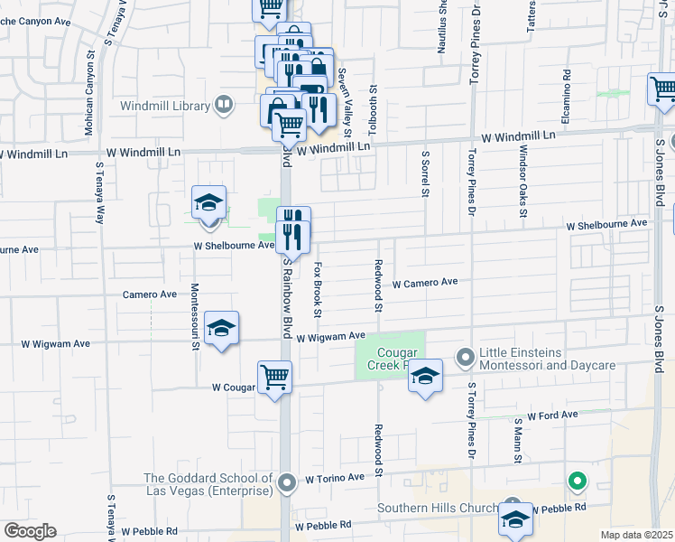 map of restaurants, bars, coffee shops, grocery stores, and more near 6787 Glissando Court in Las Vegas