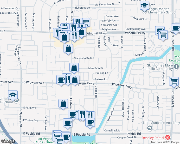 map of restaurants, bars, coffee shops, grocery stores, and more near 122 Boysenberry Lane in Henderson