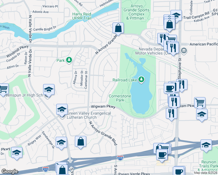map of restaurants, bars, coffee shops, grocery stores, and more near 111 Le Arta Drive in Henderson