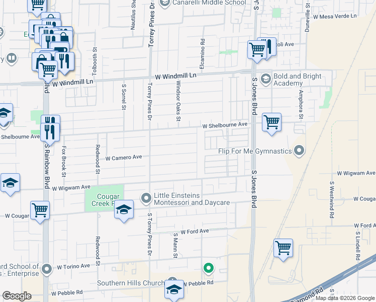 map of restaurants, bars, coffee shops, grocery stores, and more near 6342 White Heron Court in Las Vegas
