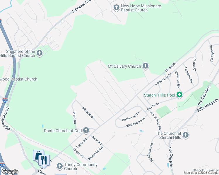 map of restaurants, bars, coffee shops, grocery stores, and more near 630 Fredrickstein Drive in Knoxville