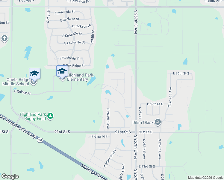 map of restaurants, bars, coffee shops, grocery stores, and more near 25293 East 89th Street South in Broken Arrow