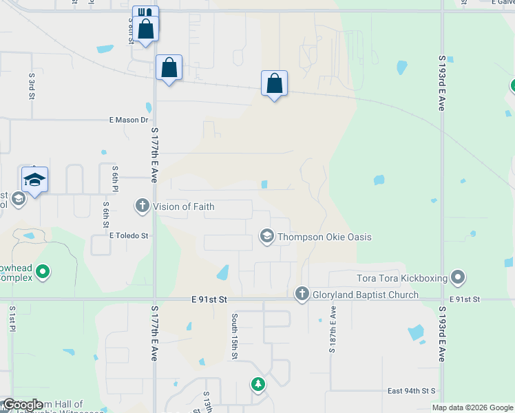 map of restaurants, bars, coffee shops, grocery stores, and more near 1252 East Richmond Street in Broken Arrow