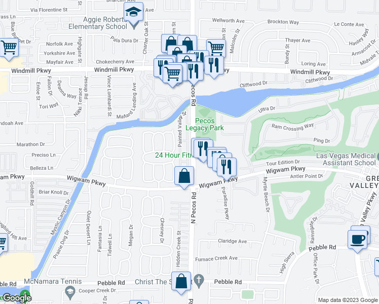 map of restaurants, bars, coffee shops, grocery stores, and more near 124 Tapatio Street in Henderson