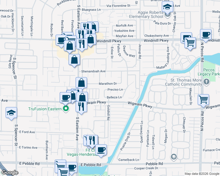 map of restaurants, bars, coffee shops, grocery stores, and more near 111 Menta Court in Henderson