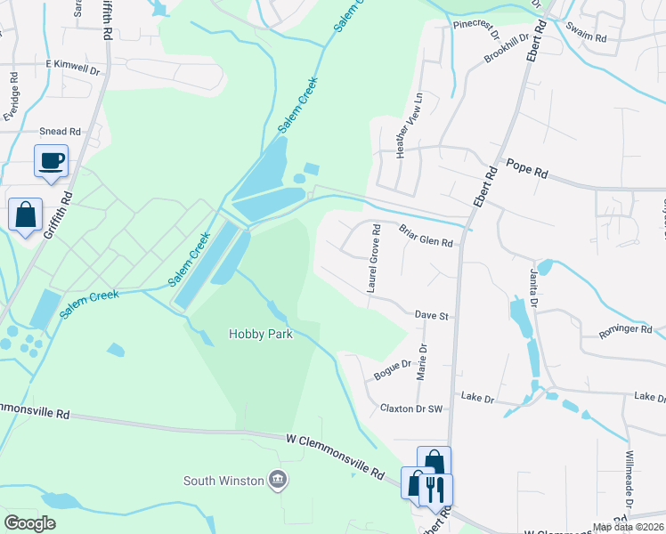 map of restaurants, bars, coffee shops, grocery stores, and more near 2172 Dave Street in Winston-Salem