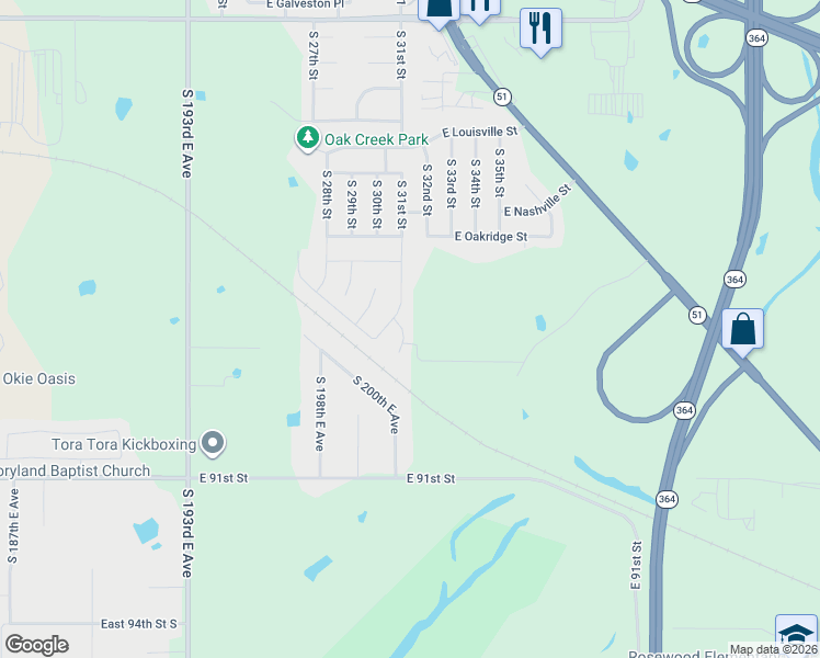 map of restaurants, bars, coffee shops, grocery stores, and more near 1617 South 31st Court in Broken Arrow