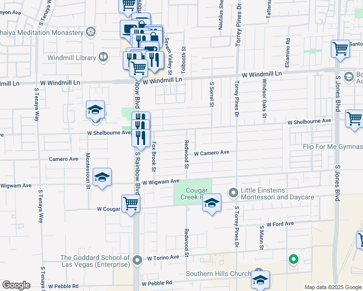 map of restaurants, bars, coffee shops, grocery stores, and more near 6721 Glissando Court in Las Vegas