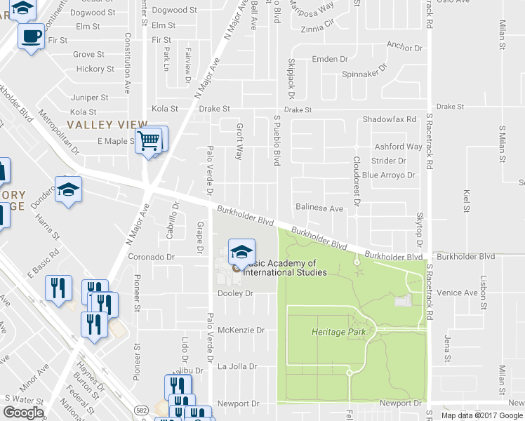 map of restaurants, bars, coffee shops, grocery stores, and more near 400 Palo Verde Drive in Henderson