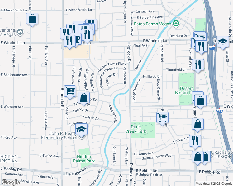 map of restaurants, bars, coffee shops, grocery stores, and more near 8484 Palmada Drive in Las Vegas