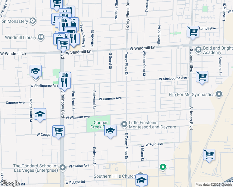 map of restaurants, bars, coffee shops, grocery stores, and more near 6567 West Musette Avenue in Las Vegas