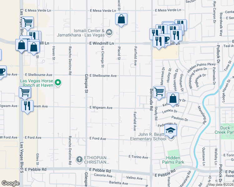 map of restaurants, bars, coffee shops, grocery stores, and more near 8409 Placid Street in Las Vegas