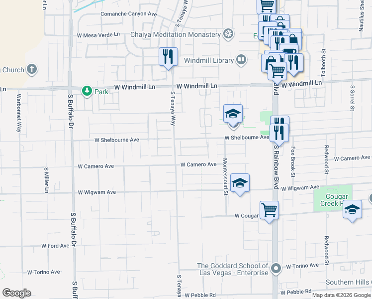 map of restaurants, bars, coffee shops, grocery stores, and more near 7299 Forest Village Avenue in Las Vegas