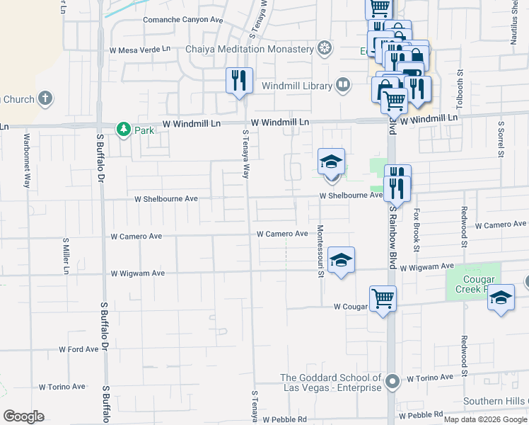 map of restaurants, bars, coffee shops, grocery stores, and more near 7294 West Camero Avenue in Las Vegas