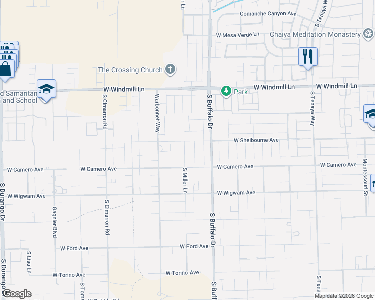 map of restaurants, bars, coffee shops, grocery stores, and more near 8336 South Miller Lane in Las Vegas