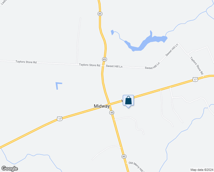map of restaurants, bars, coffee shops, grocery stores, and more near 118 North Carolina 45 in Merry Hill