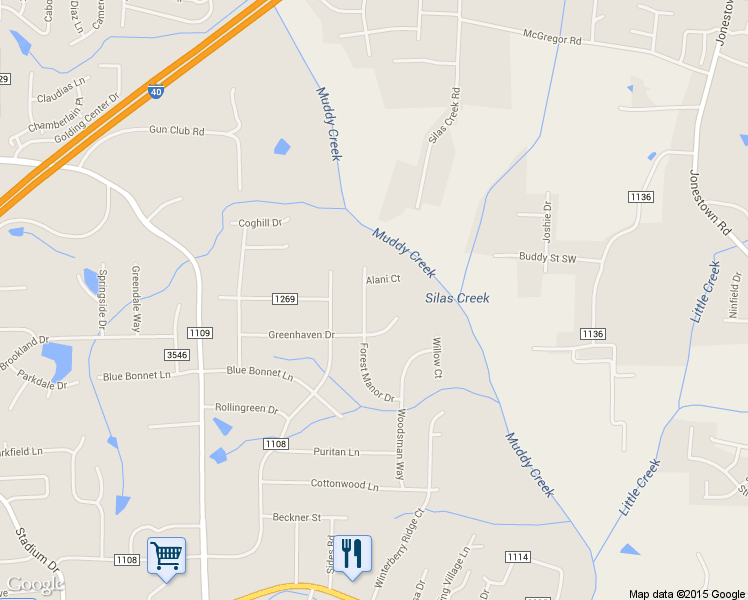map of restaurants, bars, coffee shops, grocery stores, and more near 4731 Forest Manor Drive in Winston-Salem