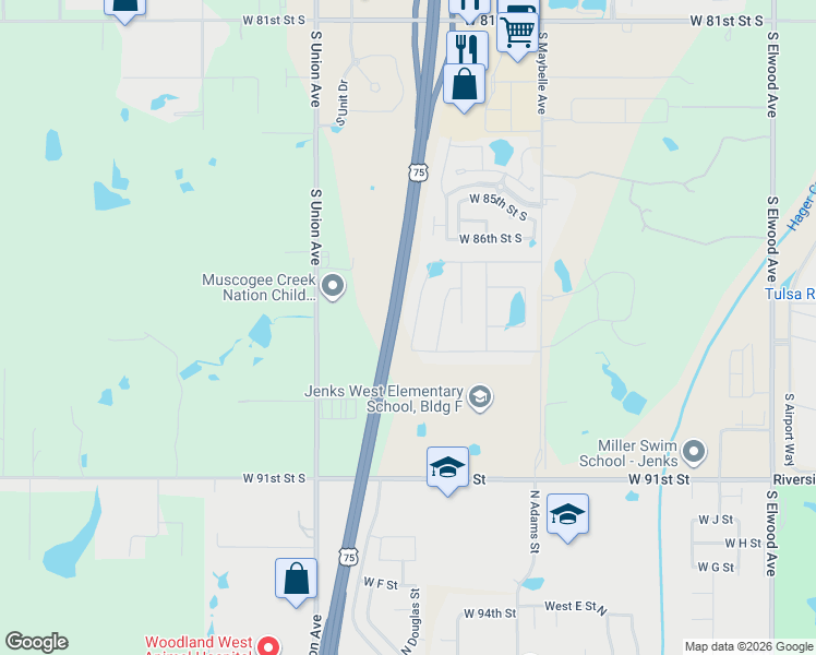 map of restaurants, bars, coffee shops, grocery stores, and more near 8715 South Quanah Avenue in Tulsa