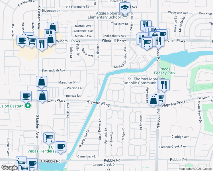 map of restaurants, bars, coffee shops, grocery stores, and more near 155 Coventry Drive in Henderson