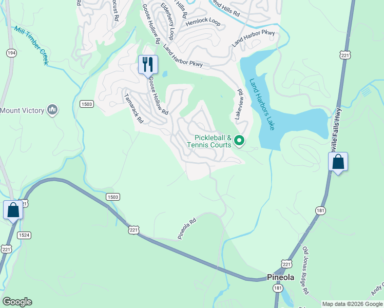 map of restaurants, bars, coffee shops, grocery stores, and more near 257 Pine Valley Road in Newland