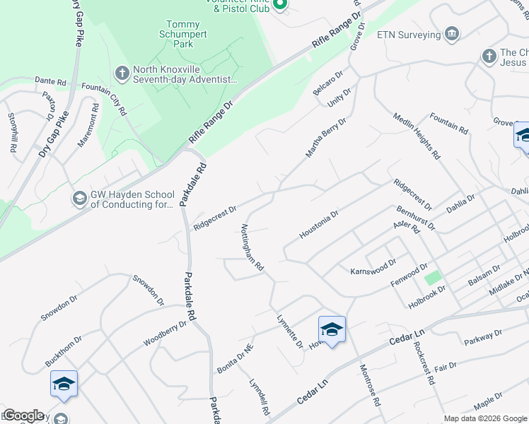 map of restaurants, bars, coffee shops, grocery stores, and more near 6025 Nottingham Road in Knoxville