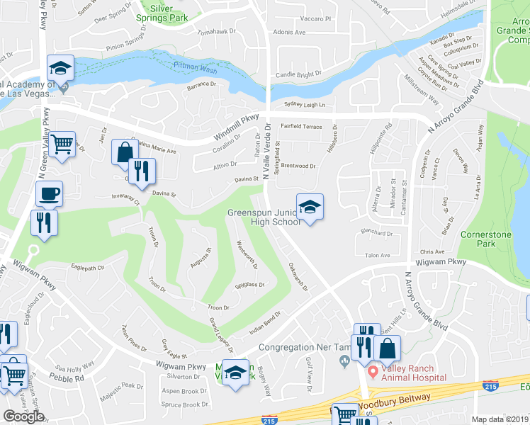map of restaurants, bars, coffee shops, grocery stores, and more near 130 Broken Rock Drive in Henderson