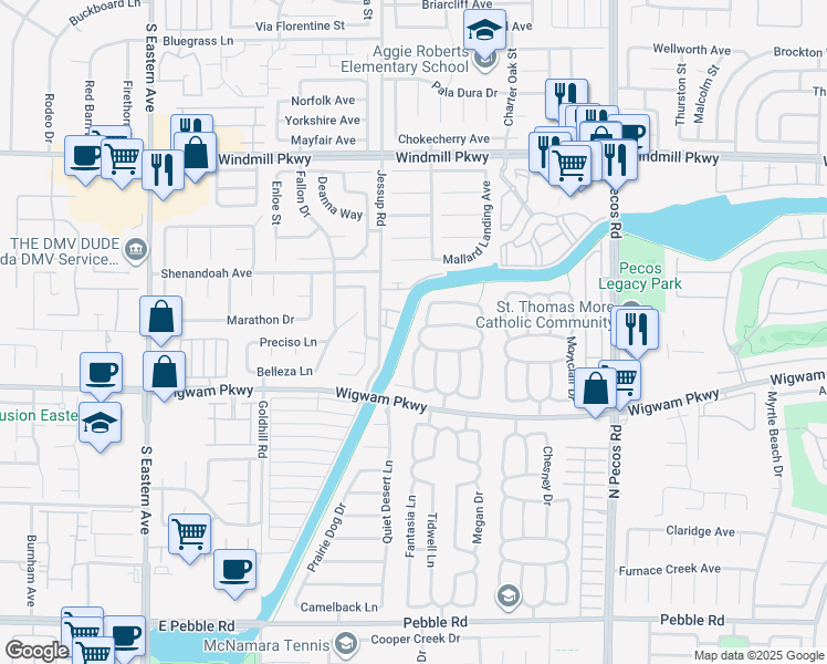 map of restaurants, bars, coffee shops, grocery stores, and more near 155 Coventry Drive in Henderson