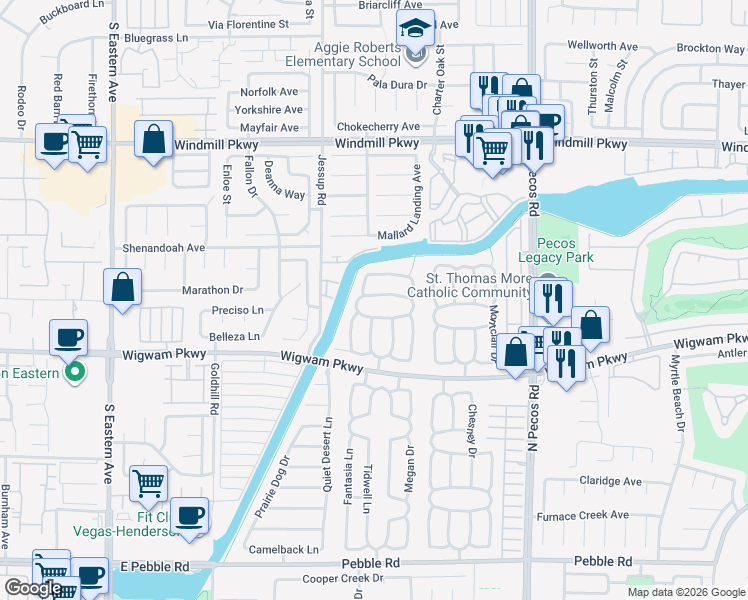 map of restaurants, bars, coffee shops, grocery stores, and more near 2719 Lovington Drive in Henderson