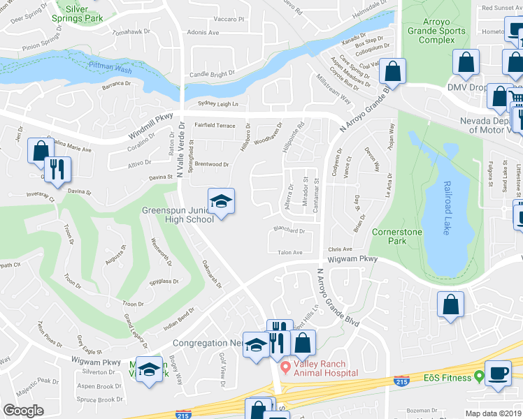 map of restaurants, bars, coffee shops, grocery stores, and more near 1759 Sunflower Court in Henderson