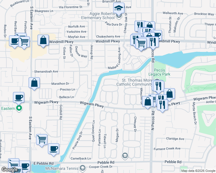 map of restaurants, bars, coffee shops, grocery stores, and more near 2719 Knightsbridge Road in Henderson