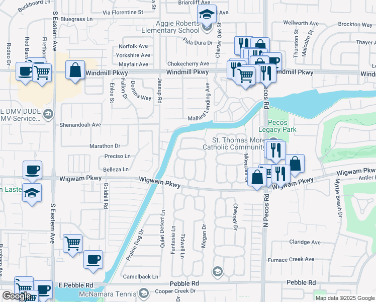 map of restaurants, bars, coffee shops, grocery stores, and more near 2717 Lovington Drive in Henderson