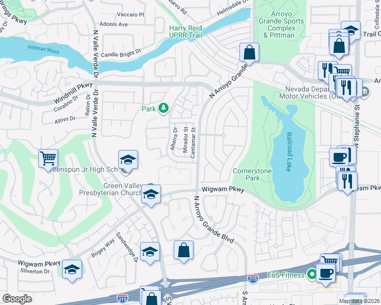 map of restaurants, bars, coffee shops, grocery stores, and more near 165 Cantamar Street in Henderson