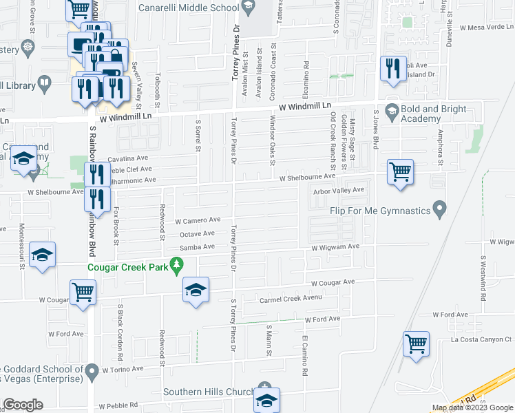 map of restaurants, bars, coffee shops, grocery stores, and more near 6427 Parrot Ridge Court in Las Vegas
