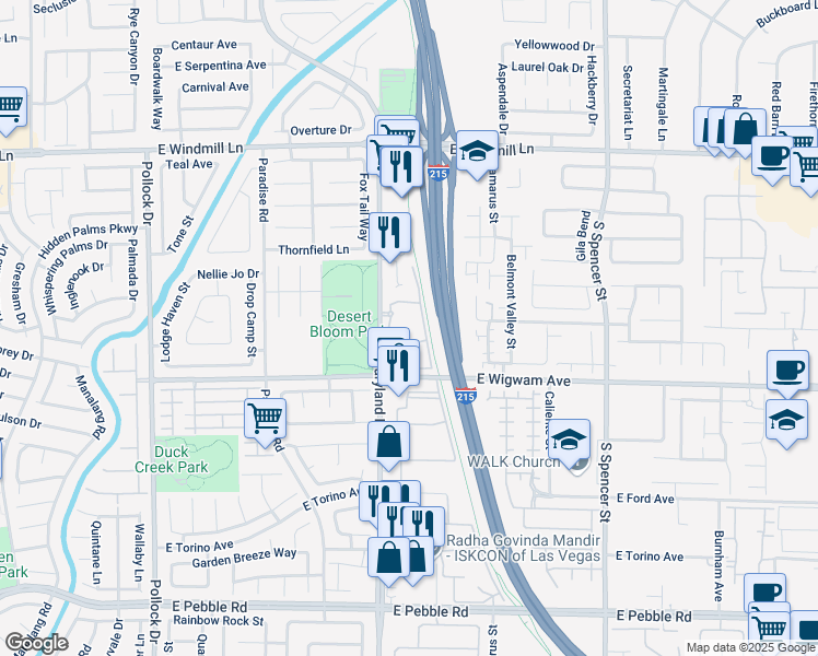 map of restaurants, bars, coffee shops, grocery stores, and more near 8393 South Maryland Parkway in Las Vegas