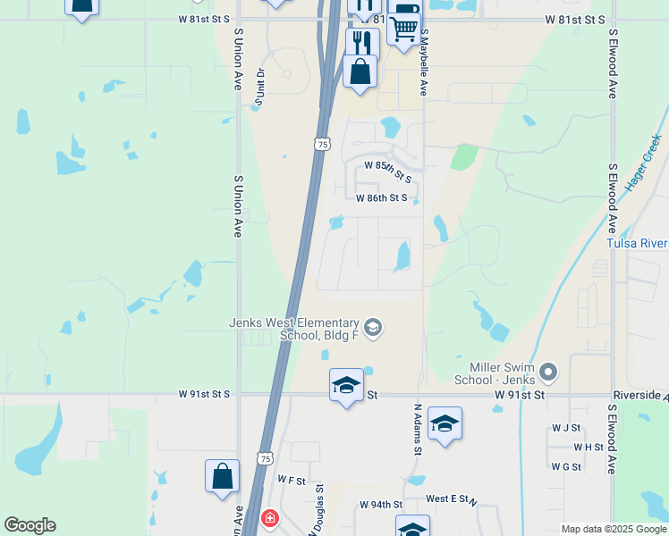 map of restaurants, bars, coffee shops, grocery stores, and more near 8715 South Quanah Avenue in Tulsa