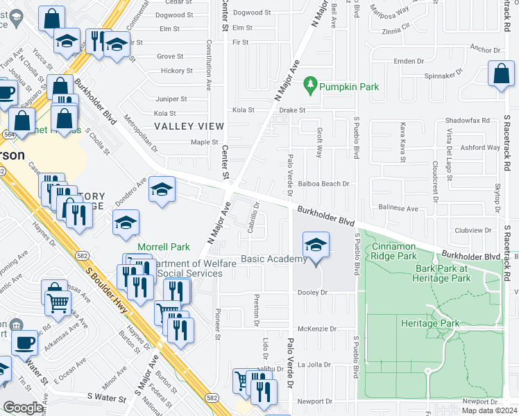 map of restaurants, bars, coffee shops, grocery stores, and more near 630 Brownlee Drive in Henderson
