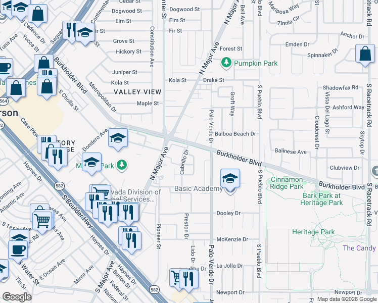 map of restaurants, bars, coffee shops, grocery stores, and more near 750 Ebony Rain Court in Henderson