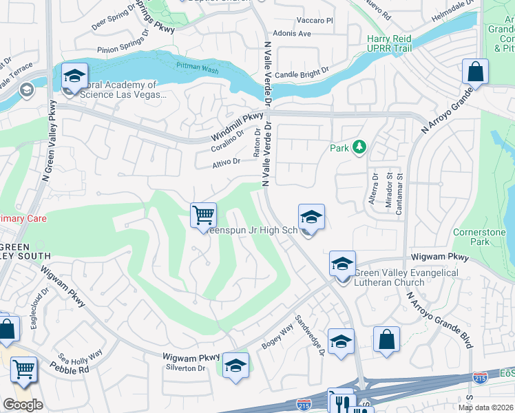 map of restaurants, bars, coffee shops, grocery stores, and more near 135 Broken Rock Drive in Henderson