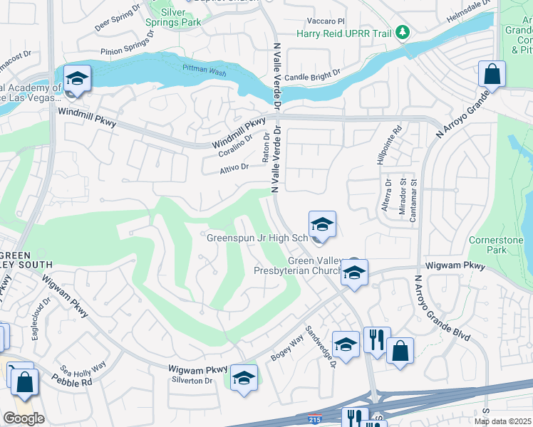 map of restaurants, bars, coffee shops, grocery stores, and more near 135 Broken Rock Drive in Henderson