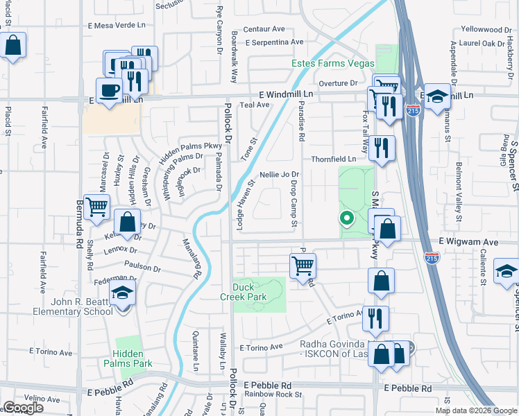 map of restaurants, bars, coffee shops, grocery stores, and more near 8402 Yamhill Street in Las Vegas