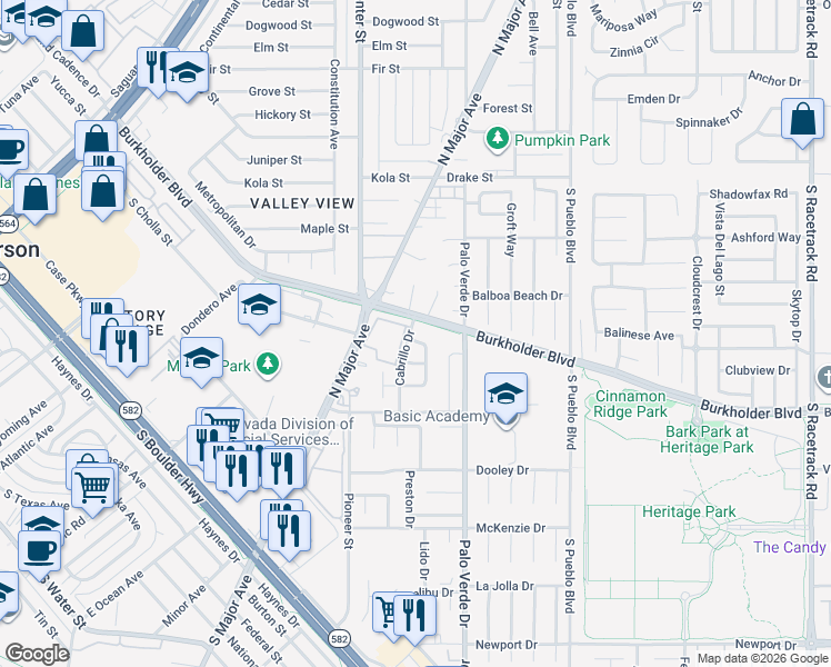 map of restaurants, bars, coffee shops, grocery stores, and more near 750 Ebony Rain Court in Henderson