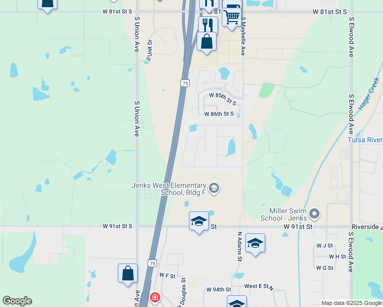 map of restaurants, bars, coffee shops, grocery stores, and more near 8715 South Quanah Avenue in Tulsa