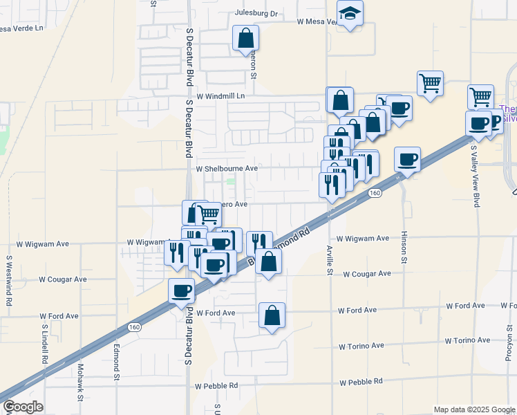 map of restaurants, bars, coffee shops, grocery stores, and more near 4615 Mission Meadow Circle in Las Vegas