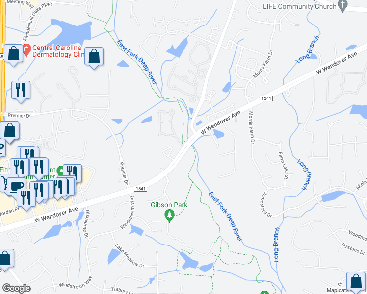 map of restaurants, bars, coffee shops, grocery stores, and more near 3730 Laurel Bluff Circle in High Point